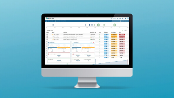 Asset Risk Analyzer product screen on a computer with a blue background