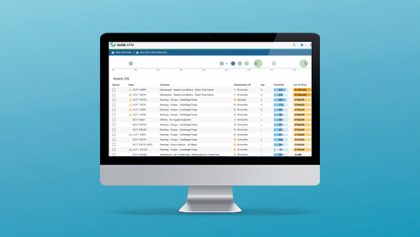 Asset Risk Analyzer product screen on a computer with a blue background