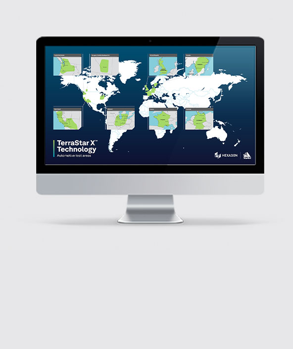 An infographic showing where in the world there are TerraStar X technology test beds for automotive applications.