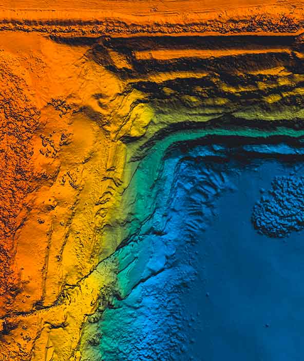 A digital elevation model of a rocky land range