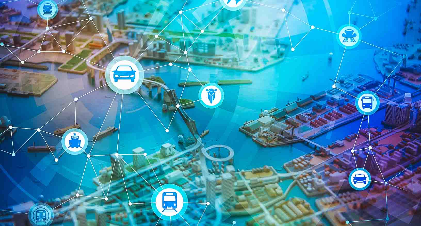 Réseau de transport numérique superposé à l’image de la municipalité