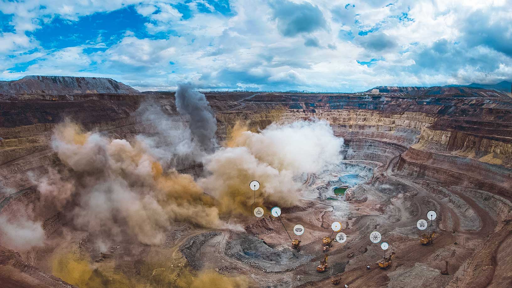 after blast in open pit mine 