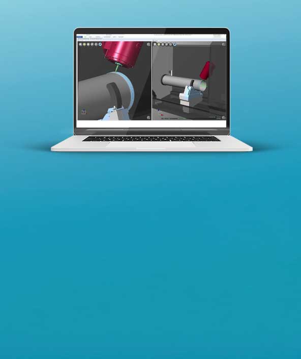 Dual view showing simulation of a machine tool program in NCSIMUL CNC simulation software 