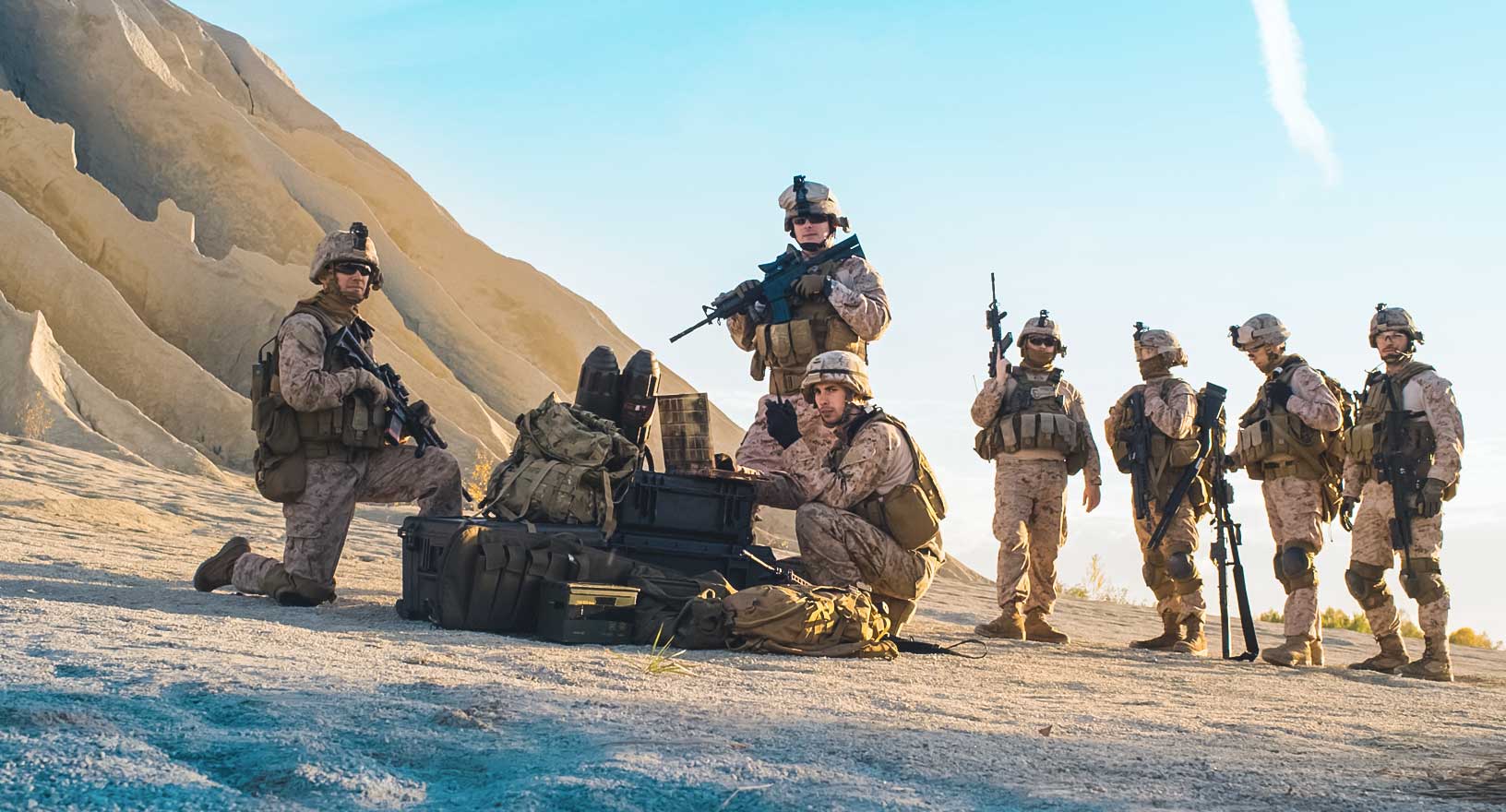 A group of American soldiers on a scouting mission.