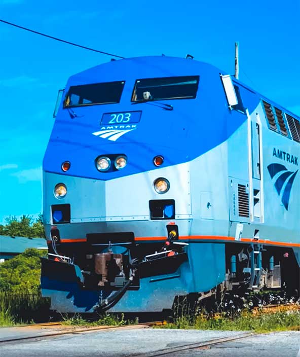 A closeup of a passenger train