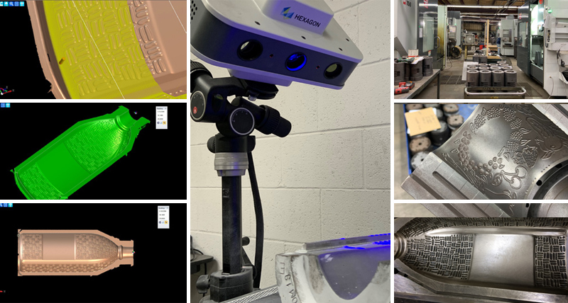 Glass bottle moulds measured with structured light scanning