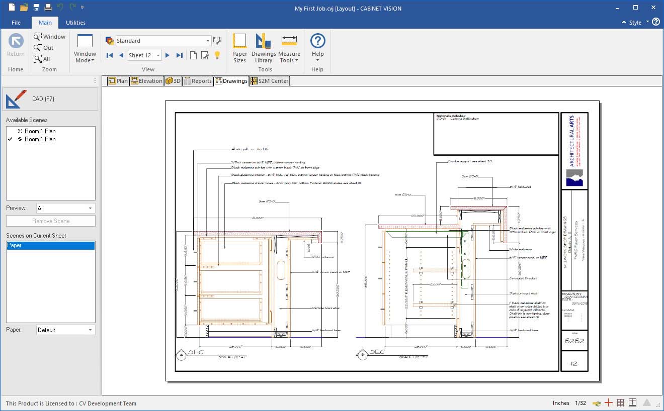 Screenshot der Produktionssoftware CABINET VISION x2D CAD