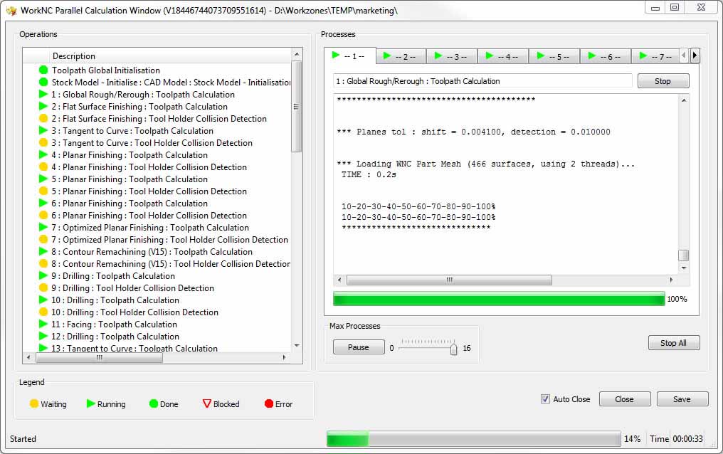 WORKNC Extreme Parallelverarbeitung Berechnungsfenster